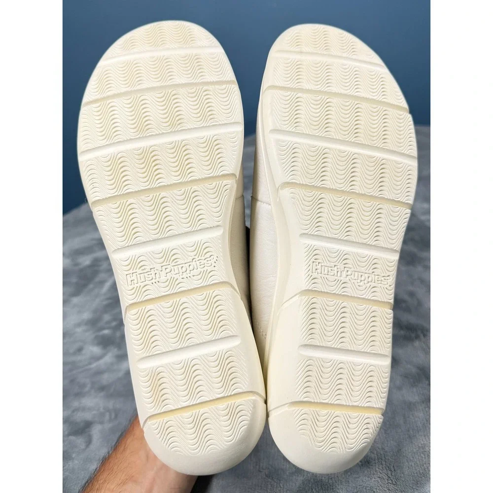 Hush Puppies Sneakers Mens 10 Wide Cream Leather Lace Up Casual Shoes